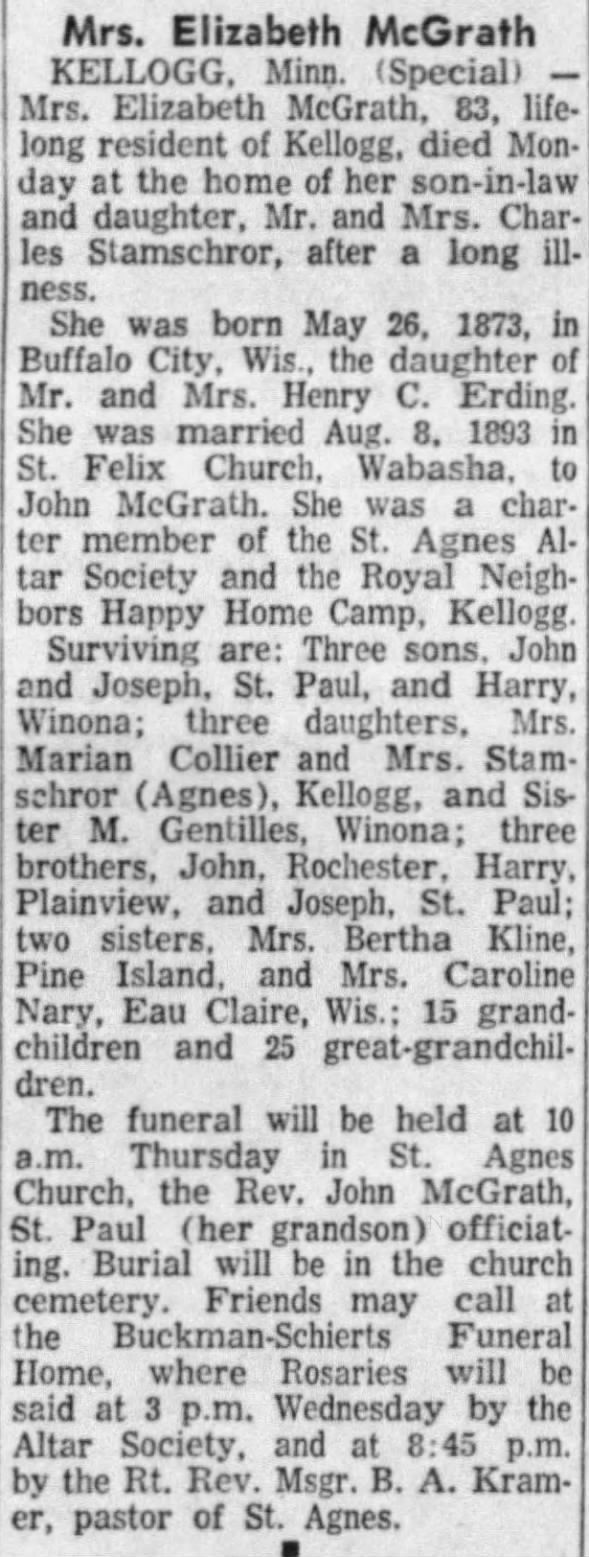 Obituary for Elizabeth McGrath (Aged 83)